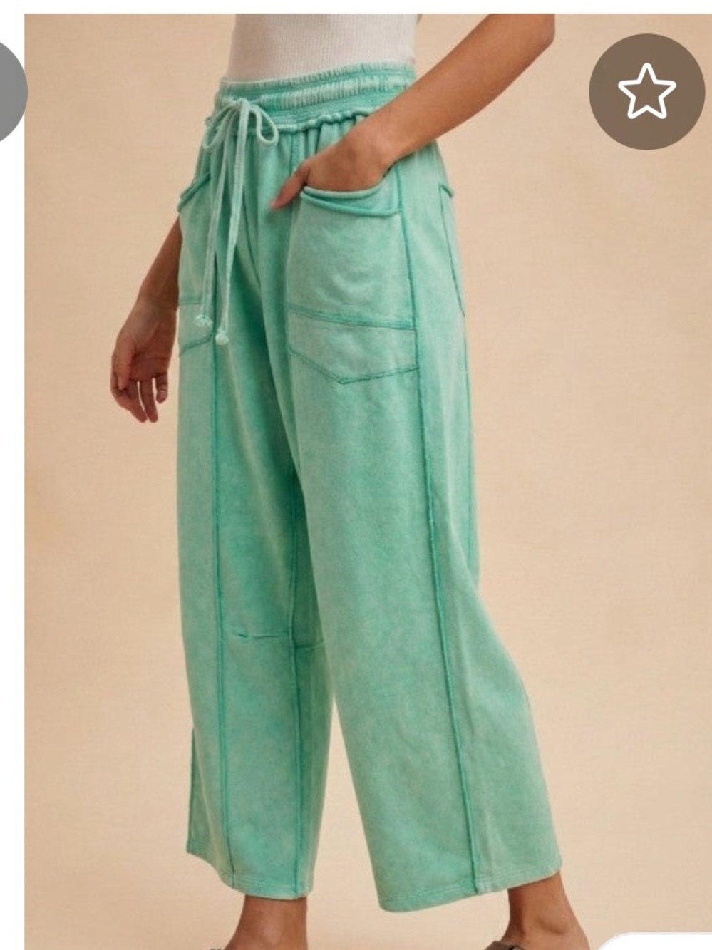Wide-Leg Drawstring Pants in Mint